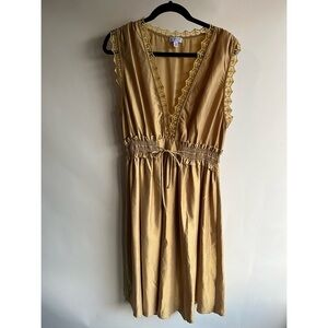 Current Air Los Angeles Dress Sz Lg Women’s Goldenrod Yellow Gold Lace Shimmer